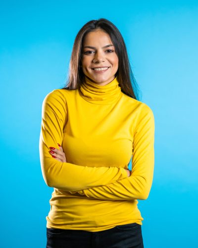 Copy,Space.,Beautiful,Cheerful,Mixed,Race,Woman,In,Yellow,Clothing